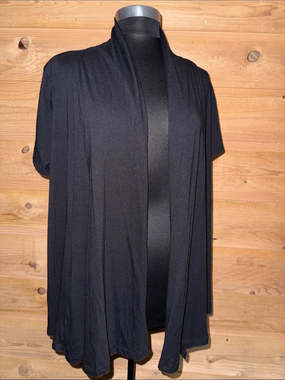 Black Open-Front Draped short sleeve Cardigan